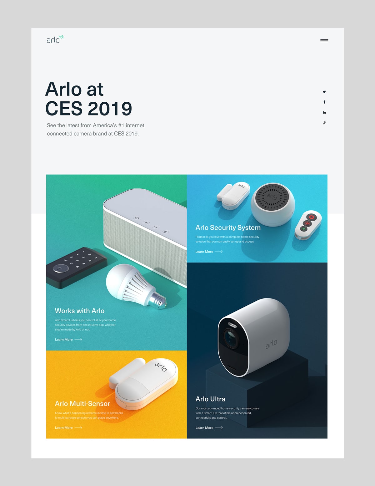 Aren Anderson, Arlo CES 2019 Landing Page Design